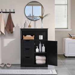 Yaheetech Bathroom Storage Cabinet Bathroom Floor Cabinet Freestanding Organizer and Storage with Door, 3 Drawers, Adjustable Shelf, 35.5 Inches Heigh