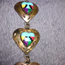 Vintage/Rare Native American Multicolor Navajo Genuine Stone Heart Bracelet.