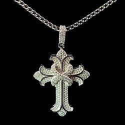 Sterling Silver VVS Moissanite 1.5 CTW Cross Pendant with 20" Franco Chain