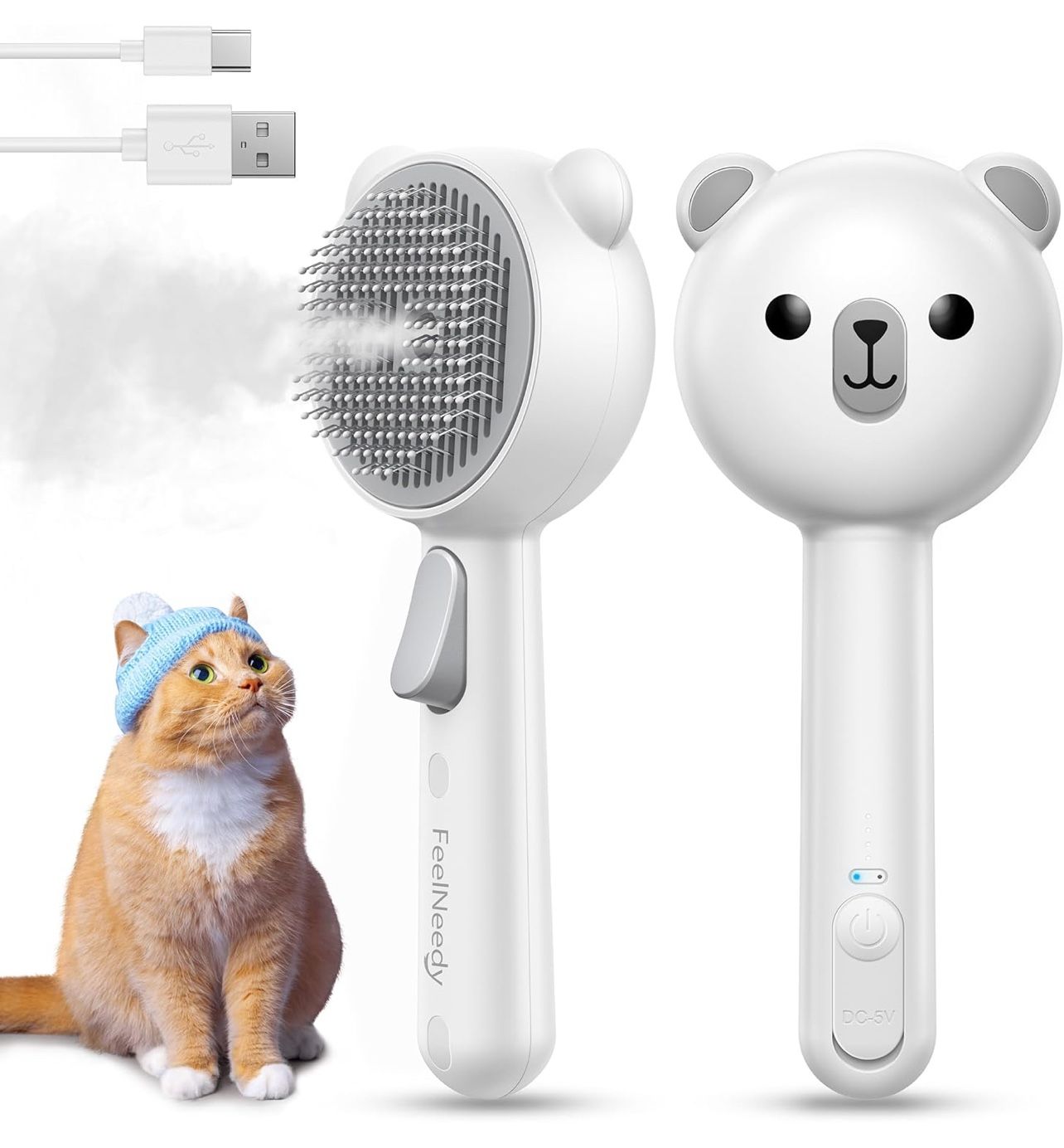 Cat Steam Brush, Brushes for Indoor Cats with Release Button, Dual Speed Spray USB Rechargeable Grooming Supplies, Cat Brush for Shedding Suitable for