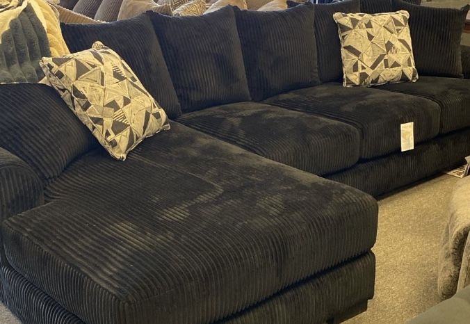 2pc Black Corduroy Sectional With Accent Pillows (Brand New)