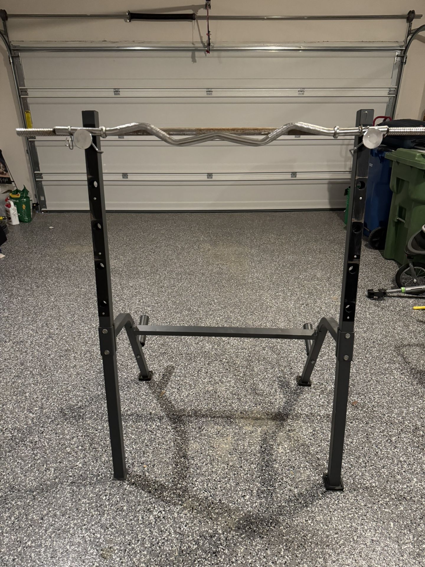 Squat/Weight Rack With Straight Bar, Curling Bar & (2) 25lb Weights