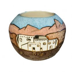Santa Fe Pueblo Village Vase Candle Holder Southwestern PLANTER SIGNED
