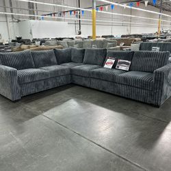 4-Piece Sectional Set One-Arm Loveseat x 2 + Corner Wedge + Armless Chair  Color: Dark Gray.  Sofa Seccional De 4 Piezas Color Gris