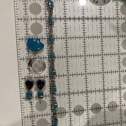 Sterling Silver Lot WithTurquoise Bear Pendant 