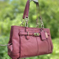This is a vintage Coach Chelsea Jayden leather satchel handbag in a dusty rose or mauve pink