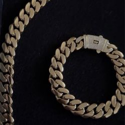 SET Gold Plated 3 Layers Real Gold On Top  Cuban 