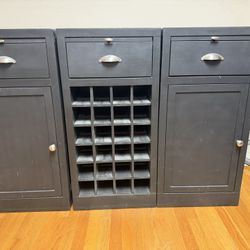  Modular black wine cabinet set
