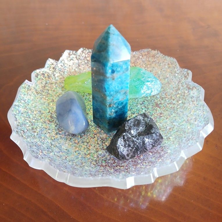 Sparkly iridescent glitter small crystal resin bowl / jewelry dish handmade new