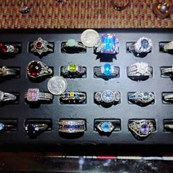Sterling Silver Ring Collection 24 Ring 105 Grams 100% Real 925 Silver Solid Gems