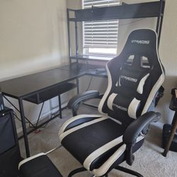 L Shaped Gaming Desk with Keyboard Tray, Reversible Computer Desk and Gaming Chair
