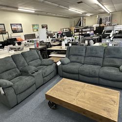 Dark Gray Sofá And Loveseat Manual Recliner 