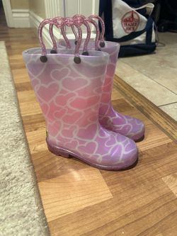 Kids Pink Purple Heart Rain Boots