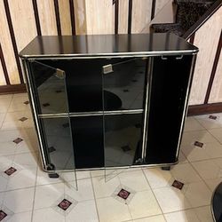 Bar Cabinet - Black With Gold Trim And Glass Doors