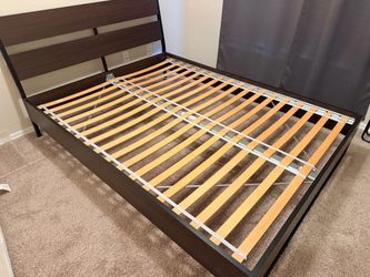 Queen brown wood platform bed frame
