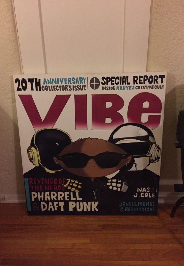 Family guy Stewie daft punk Pharrell - Large Art print on canvas by artist Mina Kwon - 36" x 38"