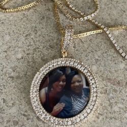 Gold Over Sterling Custom Photo Picture Pendant With Chain 