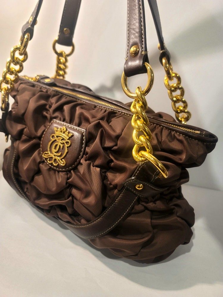 Vintage Juicy Couture Brown Nylon & Leather 2 Handle Bag with Gold Hardware
Y2k
