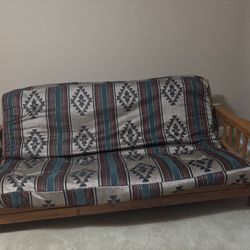 Solid Wooden Futon With Bed Opens To Full Size Bed