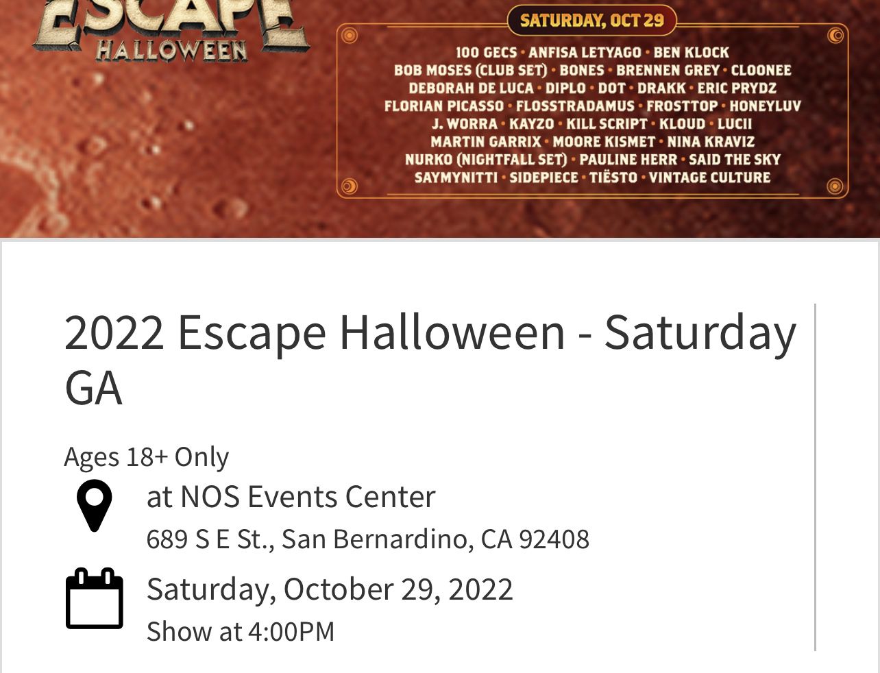 Escape Saturday Ticket
