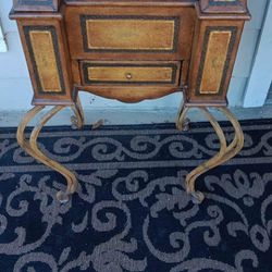 Wrapped around Tooled Leather and Wrought Iron legs Sewing table 