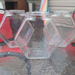 Vintage Hexagon General Store Clear Glass Slanted Candy Storage Jars