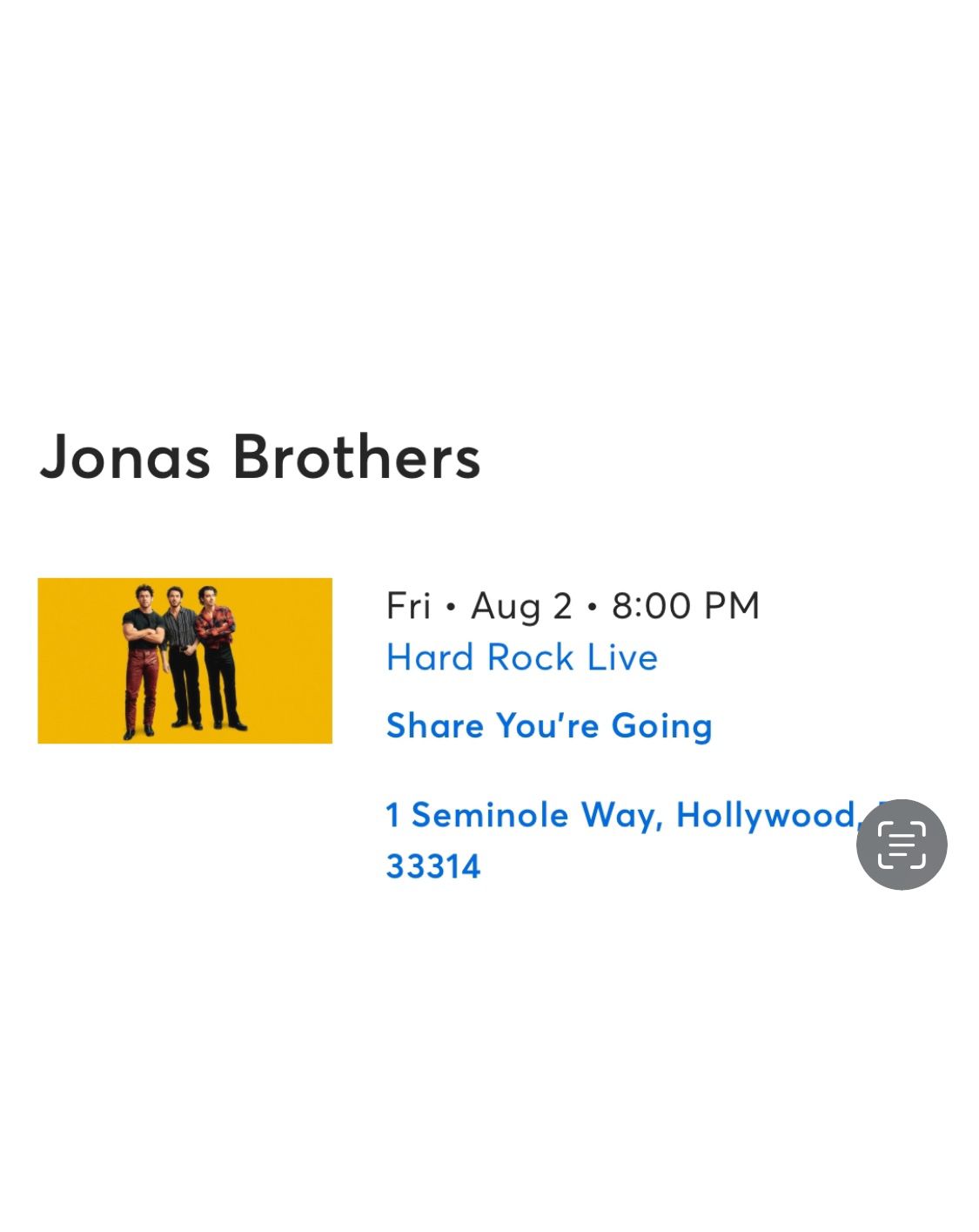 Jonas Brothers Hard Rock Live - 2 Tickets 