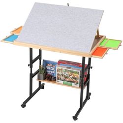 Assembled Wooden Puzzle Table Adjustable Height and Angle, Smooth Surface for 15