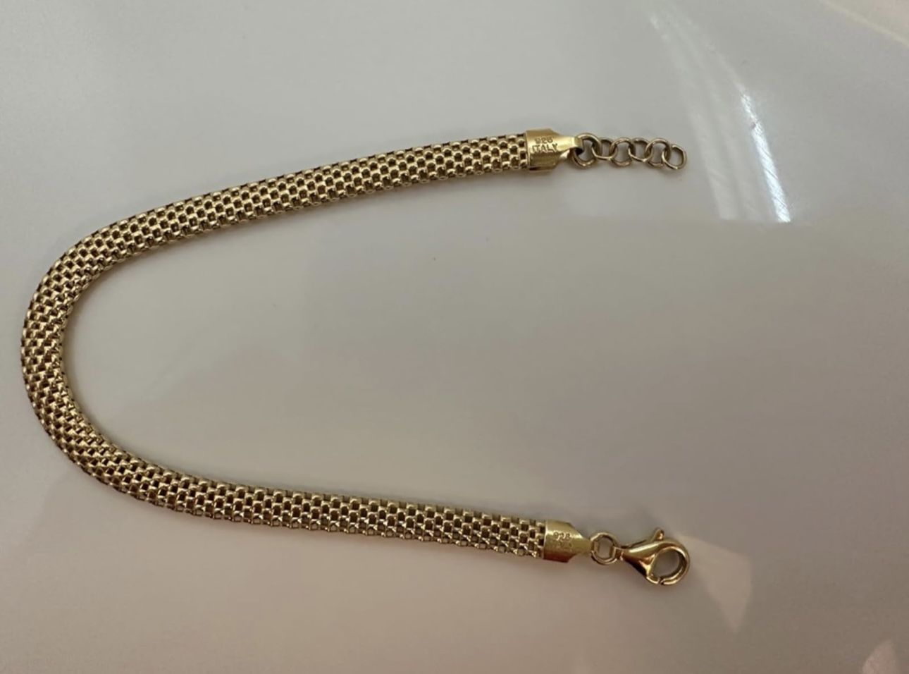 18K Gold Over Sterling Silver Italian 5mm Mesh Link Chain Bracelet Stamped