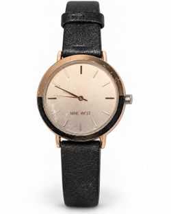 Nine West Rose Gold-Tone Watch Black Strap