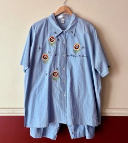Embroidered Bees & Flowers Outfit Button Top Pants Womens 3X