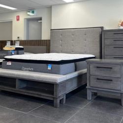 Hallanden Gray Bedroom Storage Set Queen or King Bed Dresser Nightstand Mirror Chest Option 