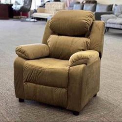 Microfiber Kids Recliner Chair with Storage Arms, Brown, New