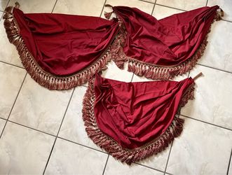 Home Burgundy Red Waterfall Swag Window Valance Curtain Trim Bead