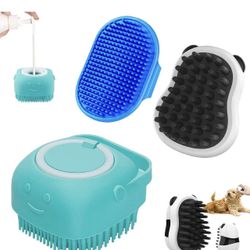 3-in-1 Dog Grooming Brush | Adjustable Handle Shampoo Brush & Scrubber for Short & Long Haired Dogs & Cats (Blue Blue White)