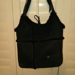 UGG BLACK SHEARLING SUEDE HOBO SHOULDER BAG