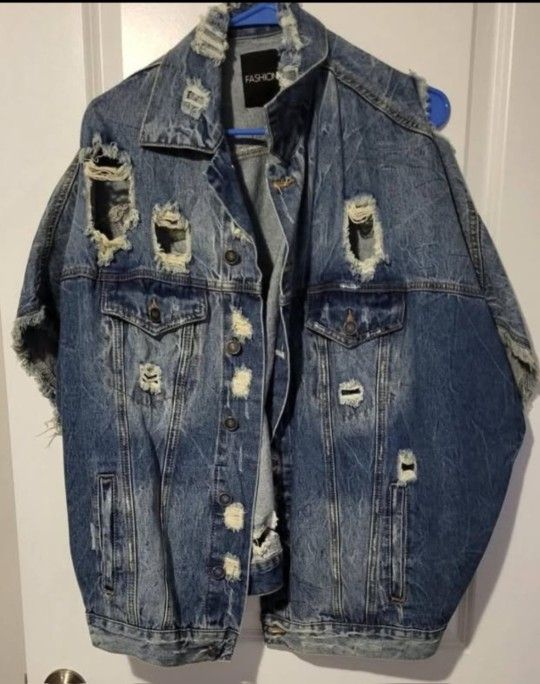 Short Sleeve Distressed Denim Jacket
