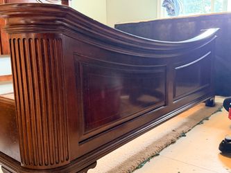 Dark Cherry Wood Sleigh King Bed Frame