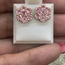 10k Gold Pink Flower stud Earrings 