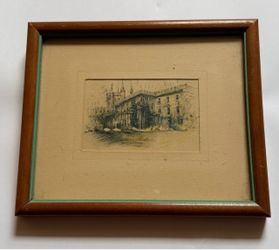 Vintage Framed Architectural Building Sketch Print Plaut-Cadden Co.