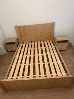 Oak Queen Bed Frame + 2 Matching Nightstands