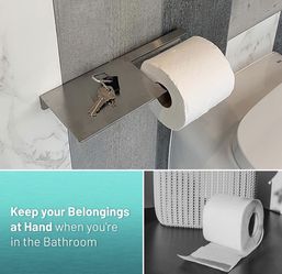 Toillet Paper Holder + Shelf - C&G Bathroom Solutions - 11(L) x 4.25(W) x 1,15(D) inches for iPhone and Big Android Smartphones. Strong, and Clean De