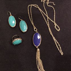 Blue Stone Necklace, Earrings & Ring