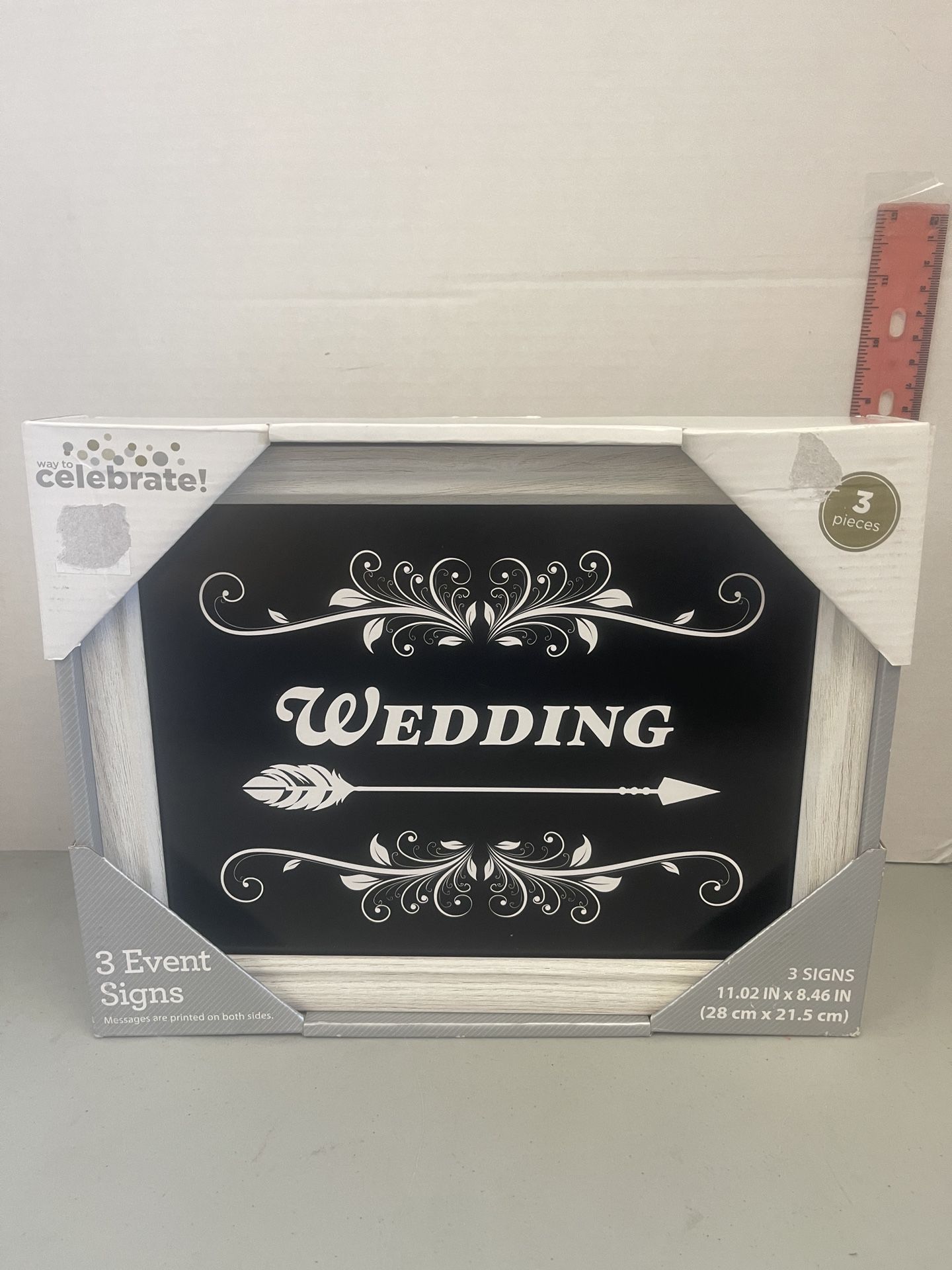E105 - 3 Framed wedding signs.  11”x8.5” wood frame signs. Never used.  In the box. 
