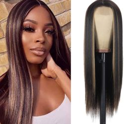 NEW/SEALED - Straight Synthetic Lace Front Wigs for Women 28 Inch Middle Part Wig Blonde Mixed Brown Colored Wig Hightlight Long Wigs (28 Inch Straigh