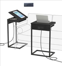 2 C Shaped End Table with Charging Station,45° Tiltable Adjustable Flip Top Side Table Set of 2
