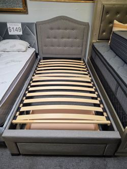 BRAND NEW GRAY LINEN TWIN STORAGE BEDFRAME