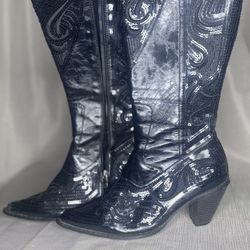 Women's Black Sequin Cowboy Boots
