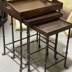 Brown nesting tables bamboo curved claw feet legs 