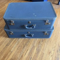 Vintage Blue Suitcases Set Of 2